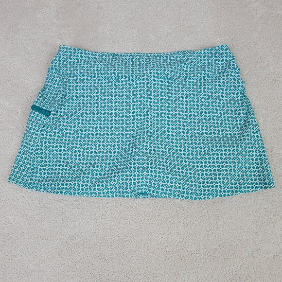 Beach House Women's 12 Teal White Print Emma Secure Pocket Swim Skirt Skort - Picture 3 of 9